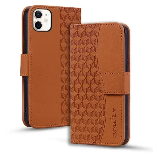 Funda para Teléfono iPhone 11 Cuero Hebilla de Diamante Empresarial Cordón (Marrón)