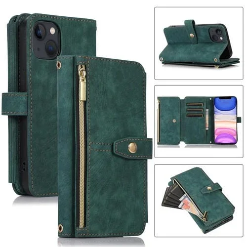 Funda para Teléfono iPhone 11 Dream 9-Card Wallet Zipper Bag de Cuero (Verde)