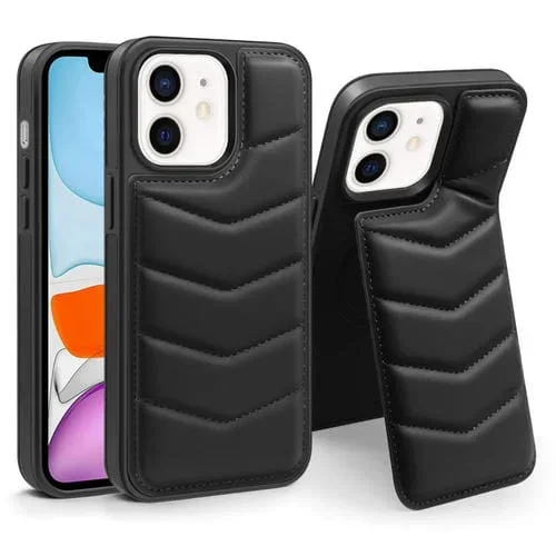Funda para Teléfono iPhone 11 Magsafe con Soporte para Tarjetas y Chaqueta de Plumas (Negra)