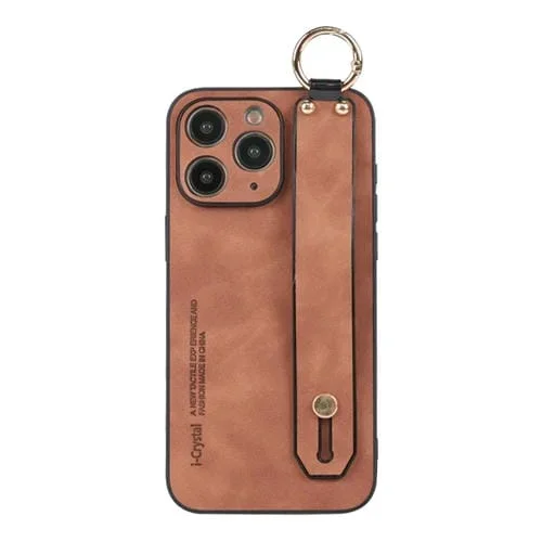 Funda para Teléfono iPhone 11 Pro con Soporte para Pulsera de Piel de Cordero (Caqui)