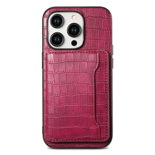 Funda para Teléfono iPhone 11 Pro Diseño Bolsa de Tarjeta Textura Cocodrilo (Rojo)