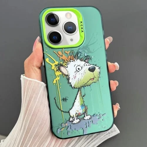 Funda para Teléfono iPhone 11 Pro Imd Animal Graffiti TPU + PC Doble Cara (Perro Verde Blanco)
