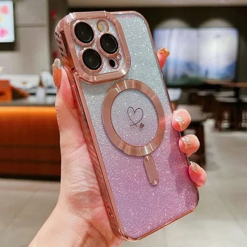 Funda para Teléfono iPhone 11 Pro Loves Gradient Glitter Fibra de Carbono Magsafe TPU (Rosa)
