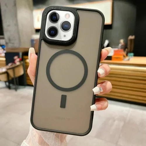 Funda para Teléfono iPhone 11 Pro Magsafe Acrílico Piel Esmerilada Imitación Metal (Negro)