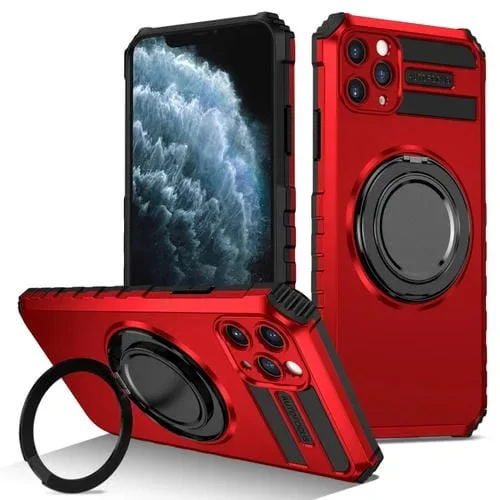 Funda para Teléfono iPhone 11 Pro Max con Soporte Magnético Giratorio (Rojo)