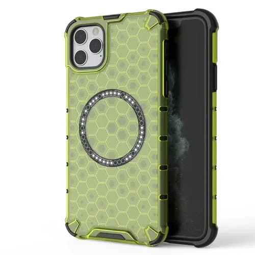Funda para Teléfono iPhone 11 Pro Max Honeycomb Magnetic Ring a Prueba de Golpes (Verde)