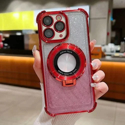 Funda para Teléfono iPhone 11 Pro Max Magsafe con Brillo Degradado y Soporte Invisible (Rojo)
