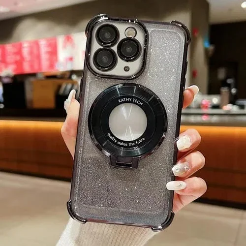 Funda para Teléfono iPhone 11 Pro Max Magsafe con Soporte Invisible y Brillo Degradado (Negro Estrellado)