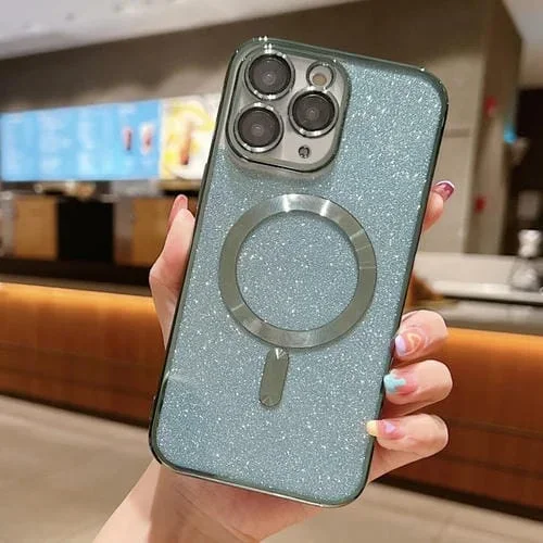 Funda para Teléfono iPhone 11 Pro Max Magsafe Glitter Galvanoplastia TPU (Verde)