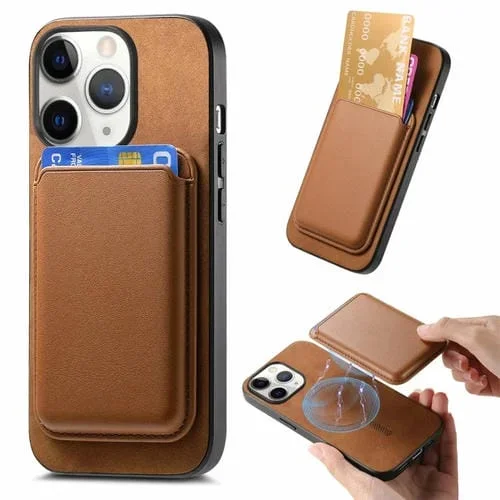 Funda para Teléfono iPhone 11 Pro Max Retro Magsafe Card Bag Pu con Contraportada (Marrón)