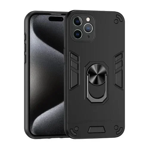 Funda para Teléfono iPhone 11 Pro Max Soporte de Anillo Metal a Prueba de Golpes (Negro)