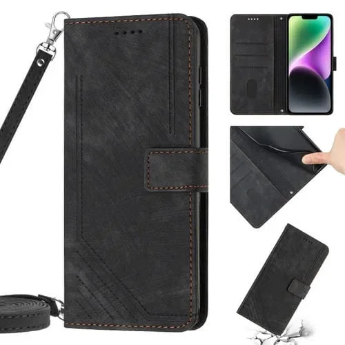 Funda para Teléfono iPhone 11 Pro Skin Feel Stripe Pattern Cuero con Cordón (Negro)