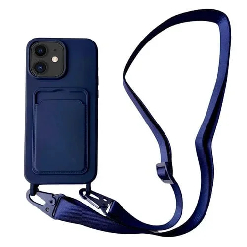 Funda para Teléfono iPhone 11 Silicona Líquida con Ranura para Tarjeta y Cordón (Azul Oscuro)