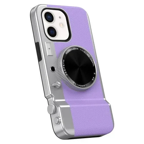 Funda para Teléfono iPhone 12 con Espejo Magsafe Cámara Bluetooth Retro 3D (Púrpura Lavanda)