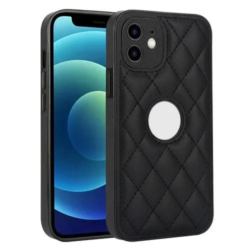 Funda para Teléfono iPhone 12 Contraportada de Cuero Rómbico (Negro)
