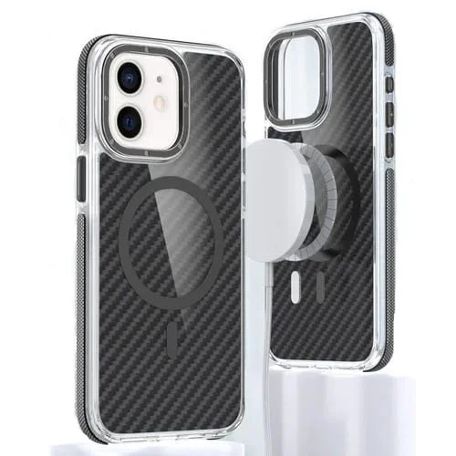 Funda para Teléfono iPhone 12 Magsafe Fibra de Carbono Dos Colores (Negro)