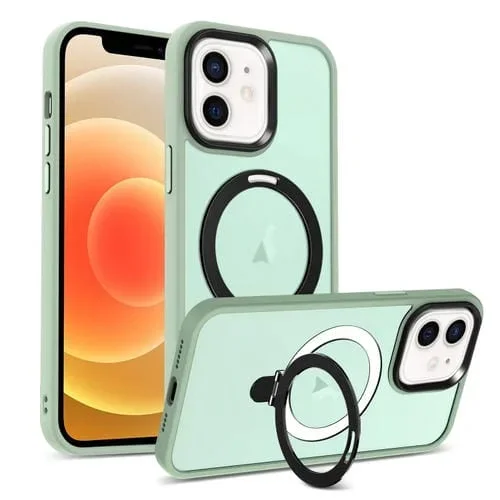 Funda para teléfono iPhone 12 Magsafe Holder Skin-Feel PC Hybrid (Verde Matcha)