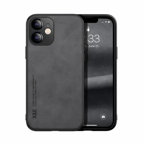 Funda para Teléfono iPhone 12 Mini Skin Feel Magnética de Cuero (Gris Oscuro)