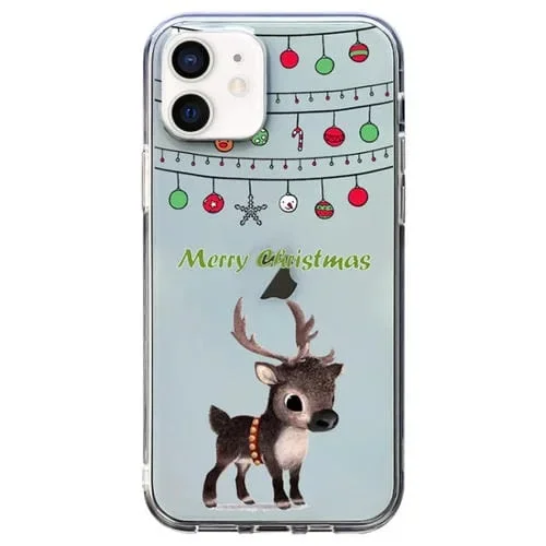 Funda para Teléfono iPhone 12 Mini TPU Suave Transparente con Patrón Navideño (Alce)