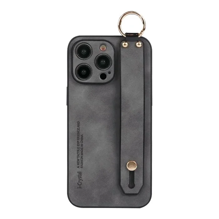 Funda para Teléfono iPhone 12 Pro con Soporte y Pulsera de Piel de Cordero (Gris)
