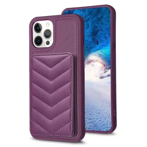 Funda para Teléfono iPhone 12 Pro Max Bf26 Wave Pattern Card Bag Holder (Púrpura Oscuro)