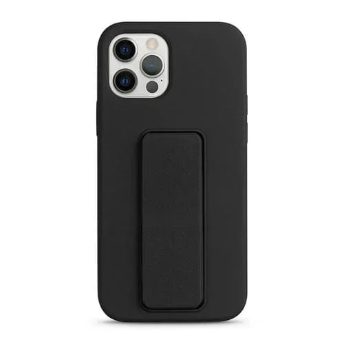 Funda para teléfono iPhone 12 Pro Max con soporte silicona líquida (Negro)