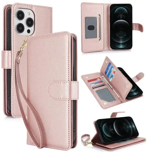 Funda para Teléfono iPhone 12 Pro Max Cuero Rfid Billetera MultiTarjeta (Oro Rosa)