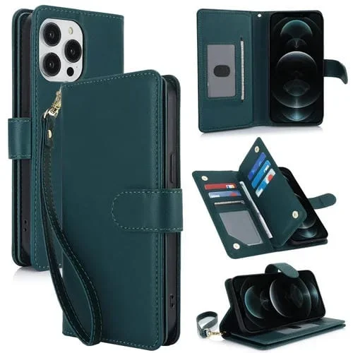 Funda para Teléfono iPhone 12 Pro Max Cuero Rfid con Billetera MultiTarjeta (Verde)