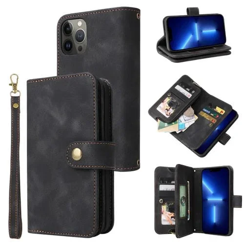Funda para Teléfono iPhone 12 Pro Max Ranura para Tarjeta Monedero Multifuncional con Cremallera (Negro)