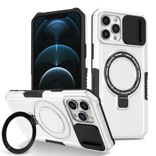 Funda para Teléfono iPhone 12 Pro Max Sliding Camshield Magsafe Holder TPU Hybrid (Negro Blanco)