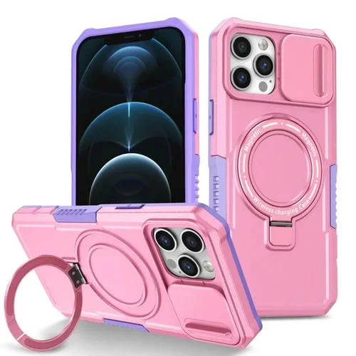 Funda para teléfono iPhone 12 Pro Max Sliding Camshield Magsafe Holder TPU Hybrid PC (Púrpura Rosa)