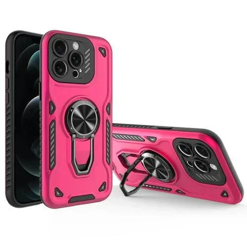 Funda para Teléfono iPhone 12 Pro Max Soporte Giratorio Metal TPU PC (Rosa Rojo)