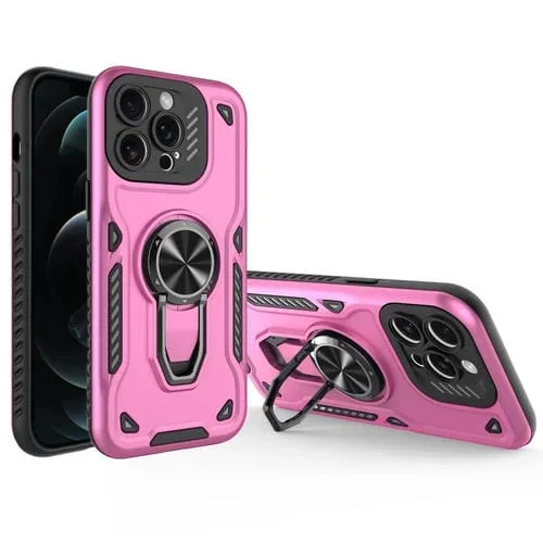 Funda para Teléfono iPhone 12 Pro Max Soporte Giratorio Metal TPU PC (Rosa y Morado)