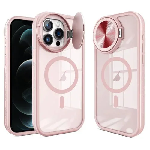 Funda para teléfono iPhone 12 Pro Round Camshield Magsafe TPU Hybrid (Rosa)