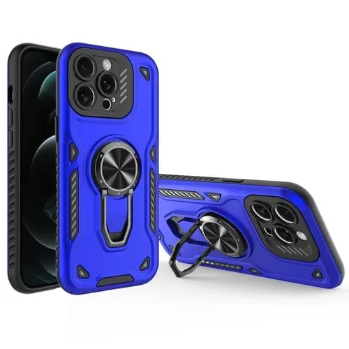 Funda para Teléfono iPhone 12 Pro TPU + PC Soporte Giratorio Metal (Azul Marino)