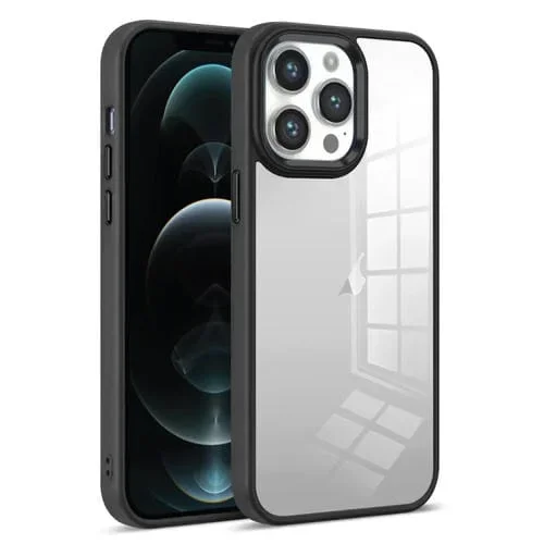 Funda para Teléfono iPhone 12 Pro Transparente con Armadura Colorida (Negro)