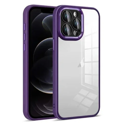 Funda para Teléfono iPhone 12 Pro Transparente con Película Protectora de Lente Armadura Colorida (Morado)