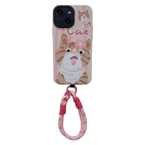 Funda para Teléfono iPhone 13 2 en 1 con Pulsera (Gato Lamiendo)