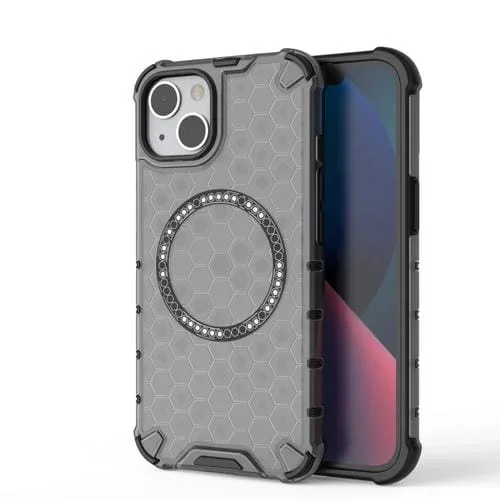 Funda para Teléfono iPhone 13 a Prueba de Golpes con Anillo Magnético en Forma de Panal (Negro)