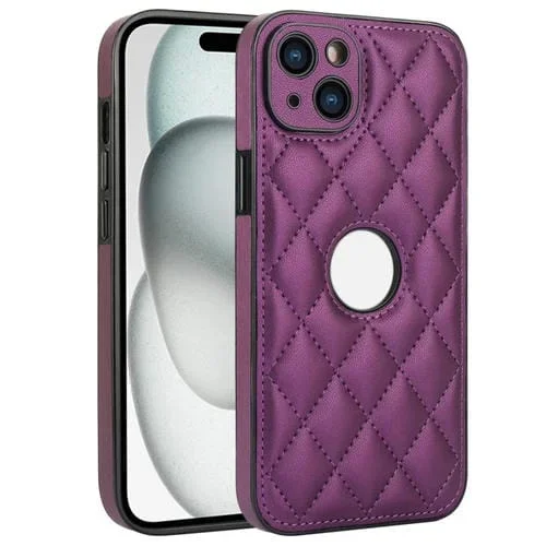 Funda para Teléfono iPhone 13 Contraportada de Cuero Rómbico (Púrpura Oscuro)