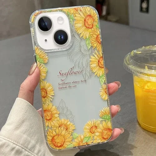 Funda para Teléfono iPhone 13 Crystal Ice Cooling TPU a Prueba de Golpes (Flor Amarilla)