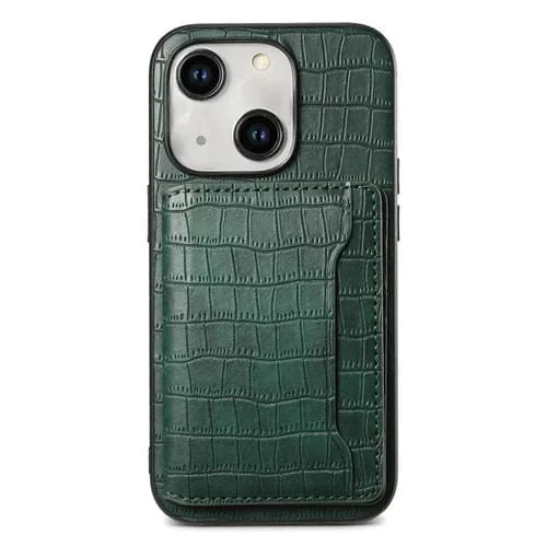 Funda para Teléfono iPhone 13 Diseño Bolsa de Tarjeta Textura Cocodrilo (Verde)
