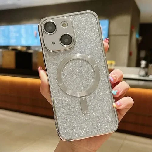 Funda para Teléfono iPhone 13 Magsafe Glitter Galvanoplastia TPU (Plata)