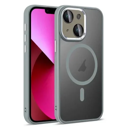Funda para Teléfono iPhone 13 Magsafe Sensación de Piel Translúcida Película de Lente de Armadura (Gris)