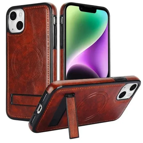 Funda para Teléfono iPhone 13 Mini Magsafe con Soporte Invisible Cuero Retro (Marrón)