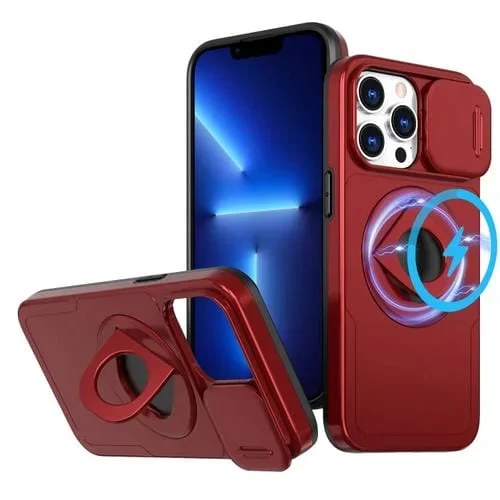 Funda para Teléfono iPhone 13 Pro Camshield Magsafe Ring Holder Armor (Rojo)