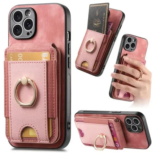 Funda para Teléfono iPhone 13 Pro Cuero con Soporte Magnético Divisible Retro y Bolsa para Tarjetas (Rosa)