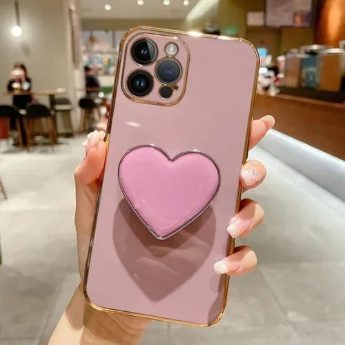 Funda para Teléfono iPhone 13 Pro Galvanoplastia Love Heart Holder TPU (Púrpura)