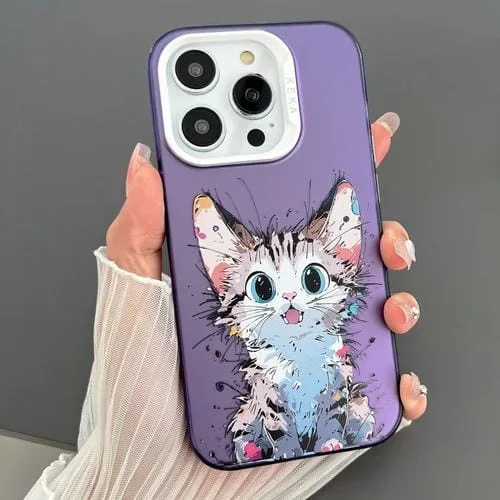 Funda para Teléfono iPhone 13 Pro Imd Animal Graffiti TPU + PC Doble Cara (Gato Aturdido)