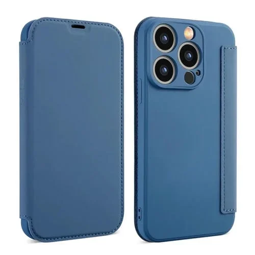 Funda para Teléfono iPhone 13 Pro Imitación Cuero Sensación Piel Líquida Ranuras para Tarjetas (Azul)
